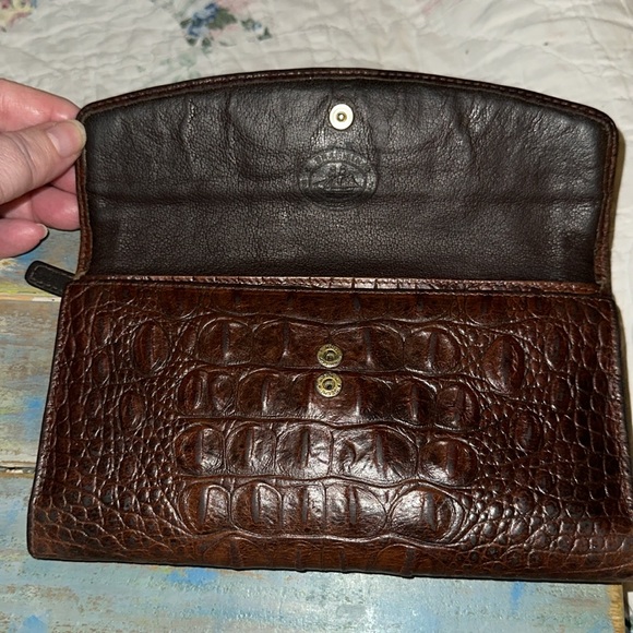 Brahmin Vintage Trifold Wallet Clutch Cognac Brown Croc Embossed Leather - Picture 4 of 11